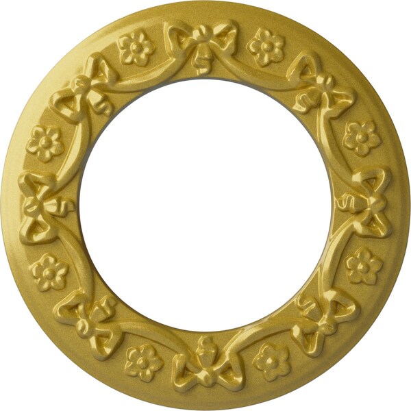Ekena Millwork Ribbon with Bow Ceiling Medallion (Canopies up to 7 1/2"), 12 1/4"OD x 7 1/2"ID x 7/8"P, Rich Gold CM12RIRGS - main